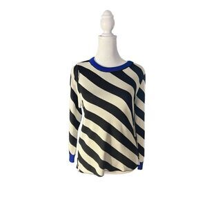 Maeve By Anthropologie Women's Black Blue Striped Pullover SweaterโMedium NWT